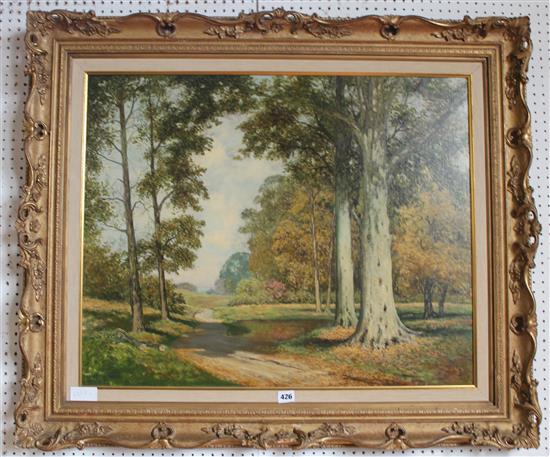 David Mead, oil on canvas, trees, Stacey Marcley label verso